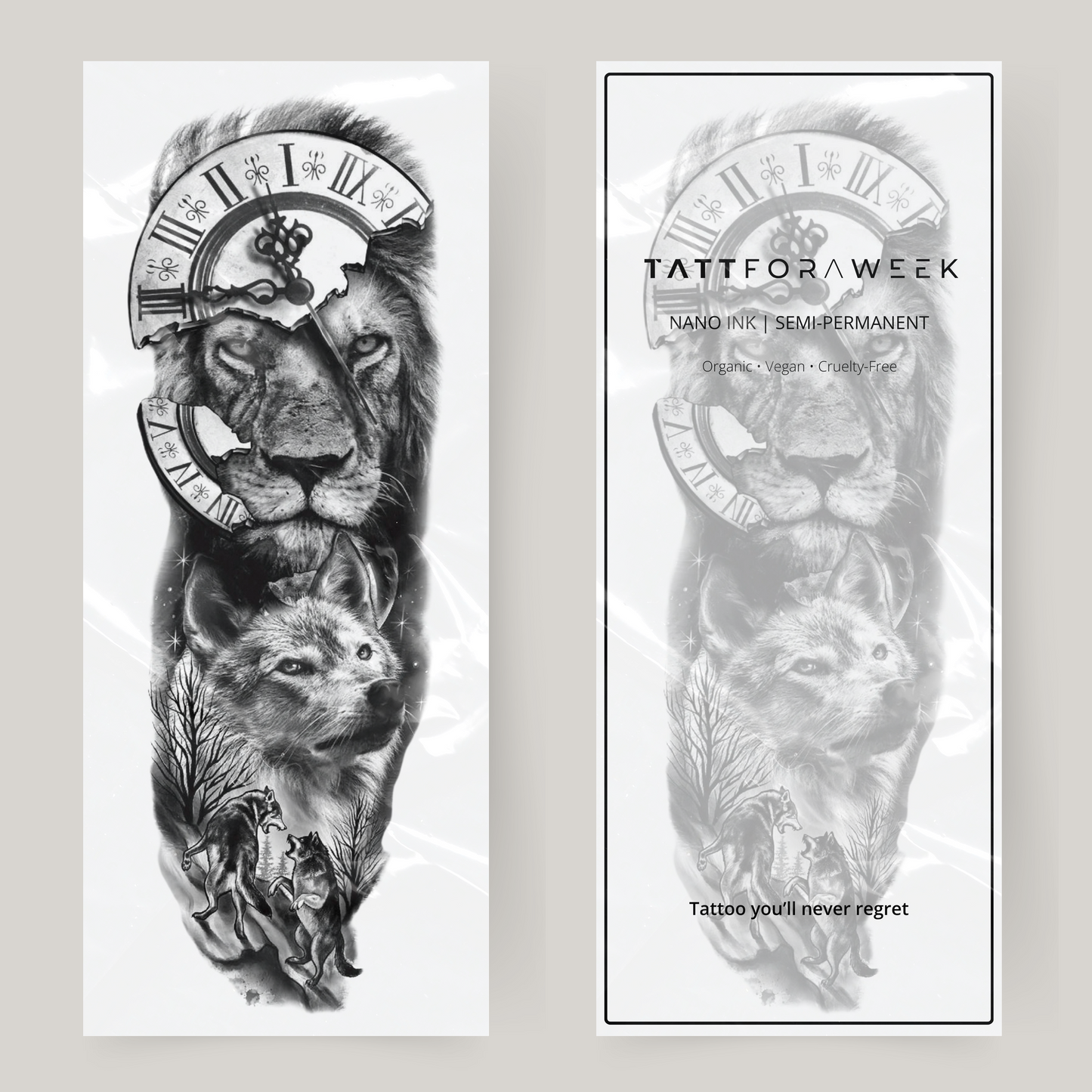 Falsk tatuering ärm lejon & räv