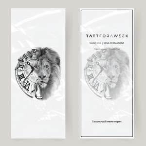 Große gefälschte Tattoo-Uhr und Löwe