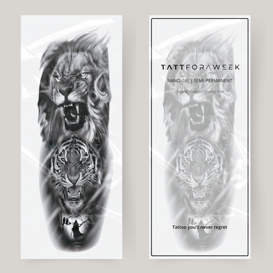 Tatuaje falso en manga león y tigre